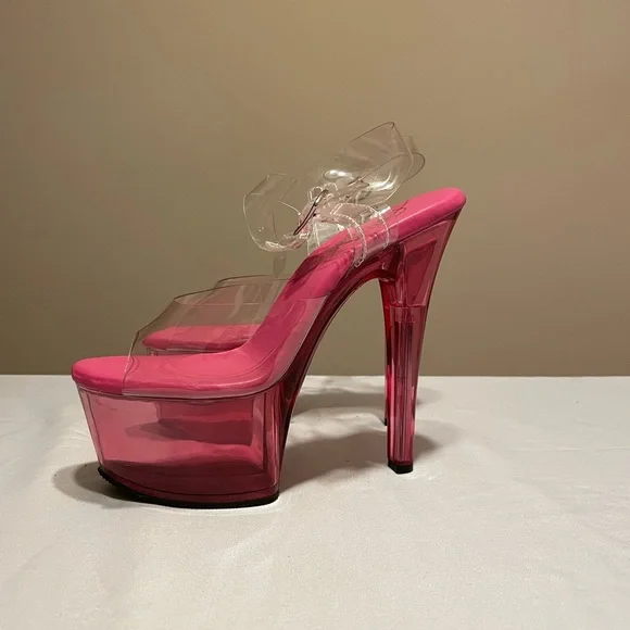 Pleaser Clear Pink Platform Sandel Heel - Picture 1 of 5